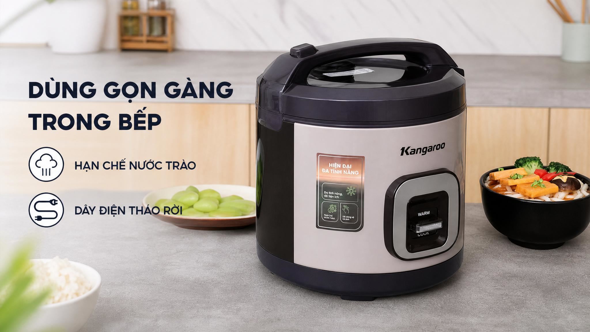 Nồi cơm nắp gài Kangaro 2.2 lít KGRC22M5G Màu Tím