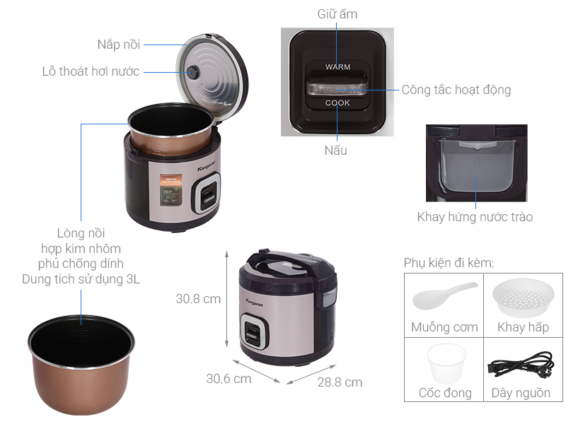 Nồi cơm nắp gài Kangaro 3 lít KGRC30M5G