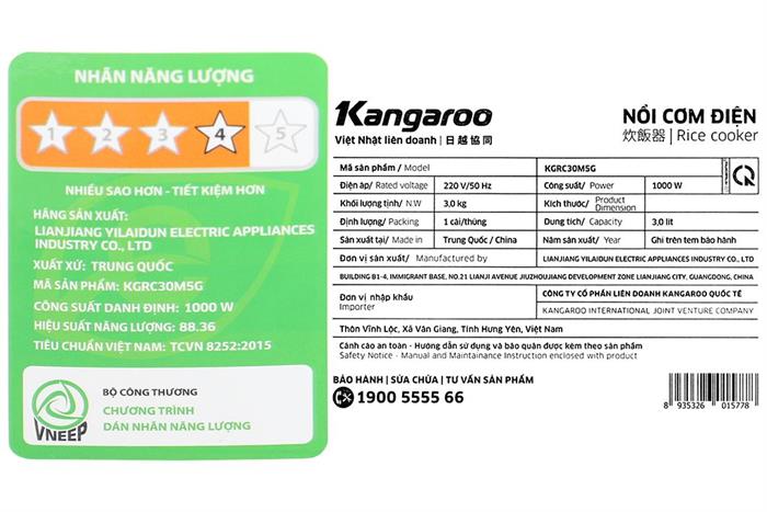 Nồi cơm nắp gài Kangaro 3 lít KGRC30M5G Màu Tím