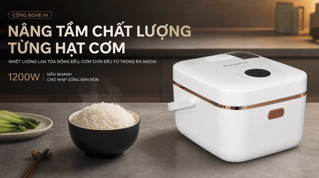 Nồi cơm cao tần Kangaroo 1.5 lít KGRC15IH3G Màu Trắng