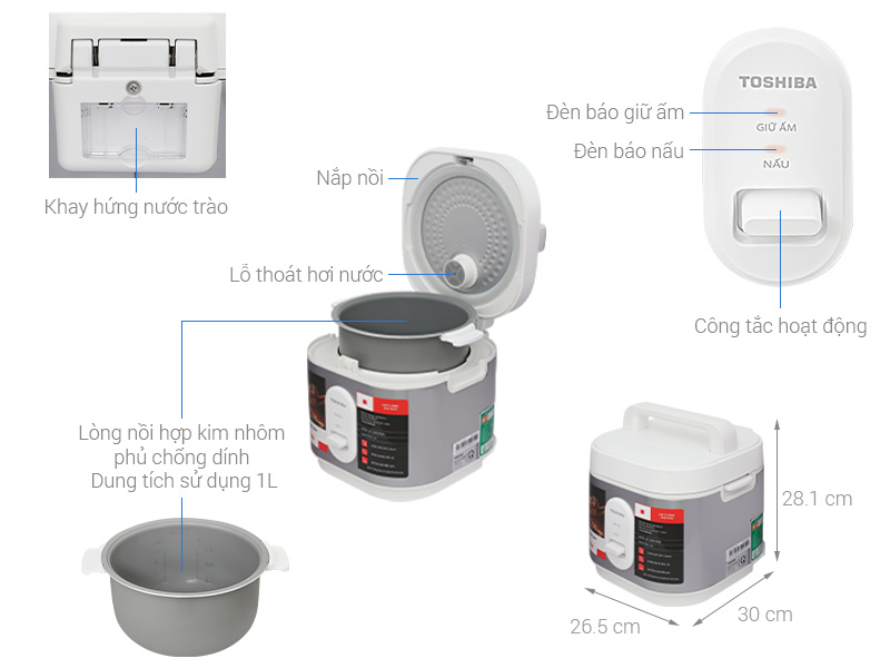 Nồi cơm nắp gài Toshiba 1 lít RC-10JRUVN(W)