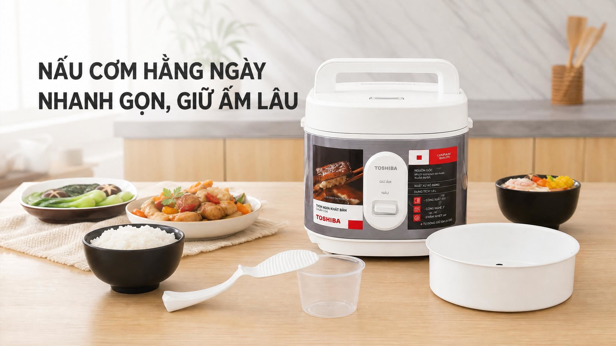 Nồi cơm nắp gài Toshiba 1 lít RC-10JRUVN(W) Màu Trắng