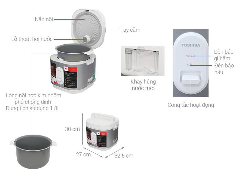 Nồi cơm nắp gài Toshiba 1.8 lít RC-18JRUVN(W)