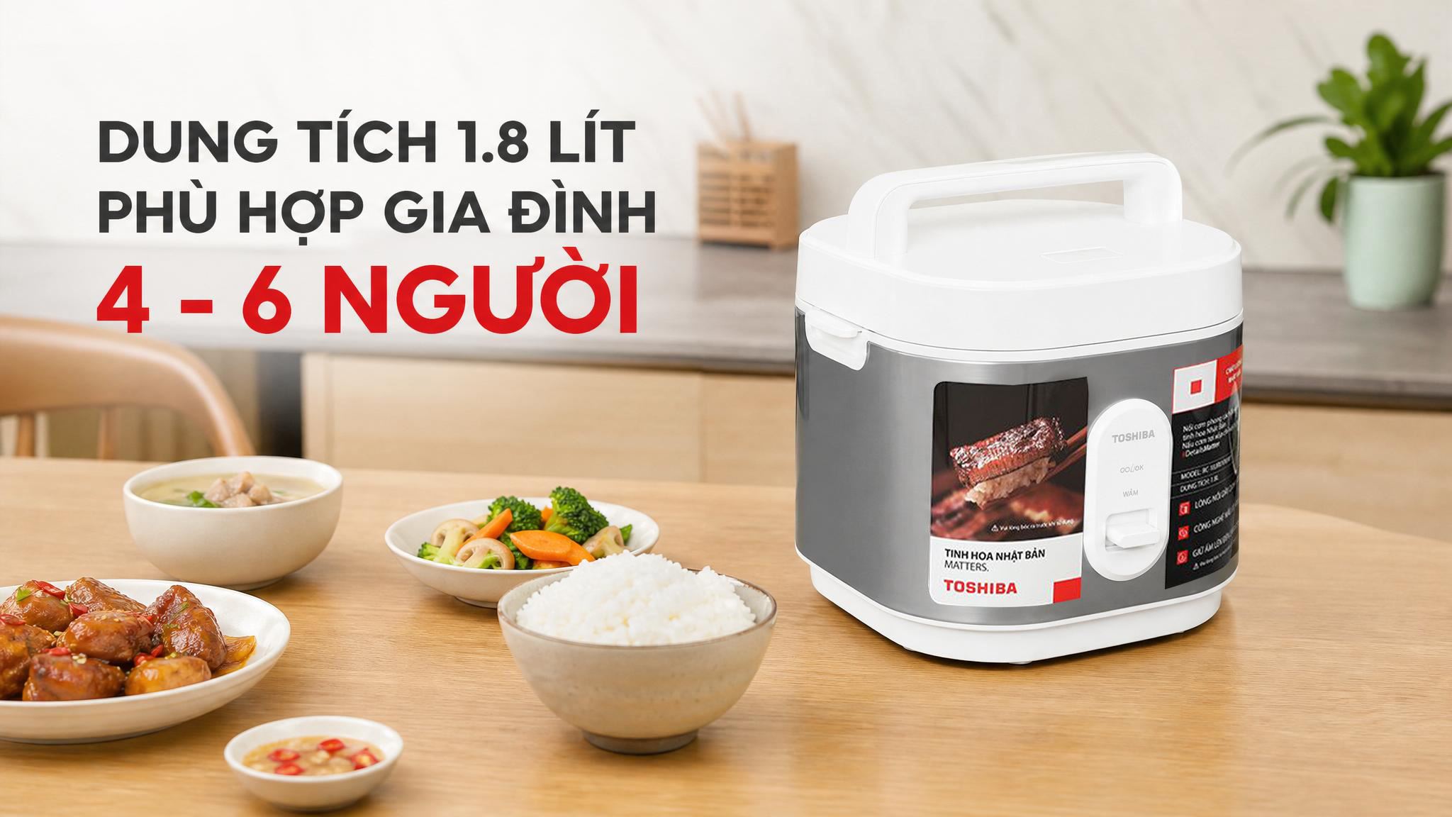 Nồi cơm nắp gài Toshiba 1.8 lít RC-18JRUVN(W) Màu Trắng