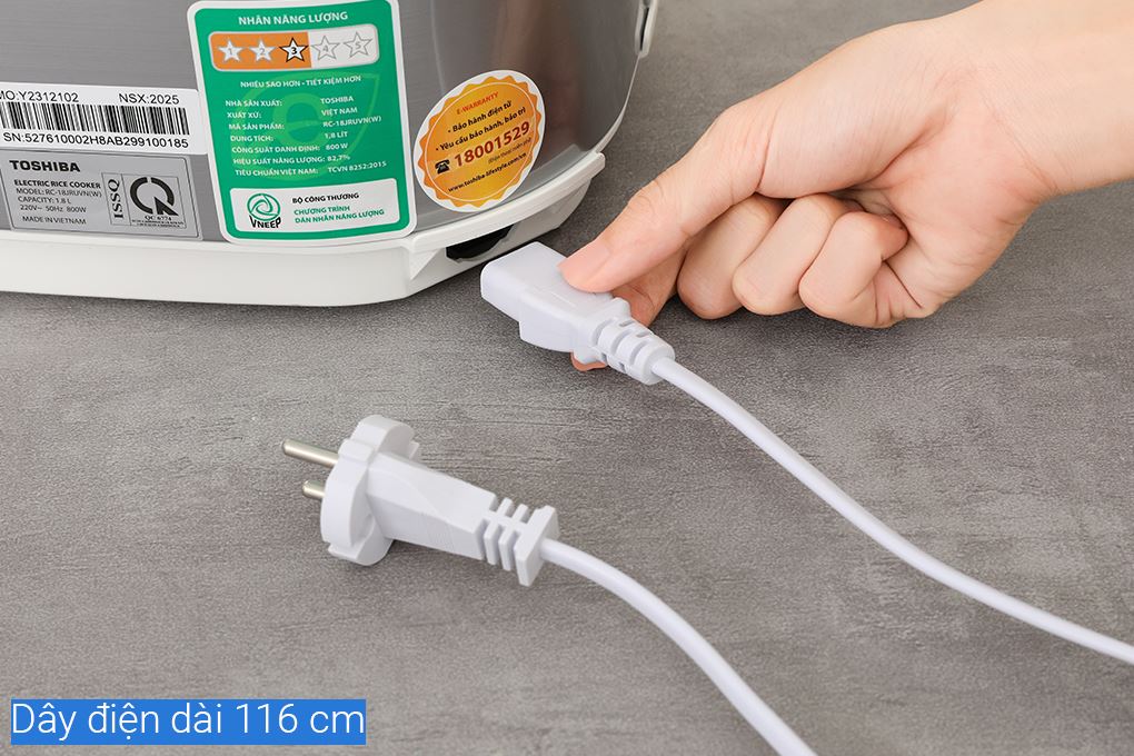 Nồi cơm nắp gài Toshiba 1.8 lít RC-18JRUVN(W) Màu Trắng