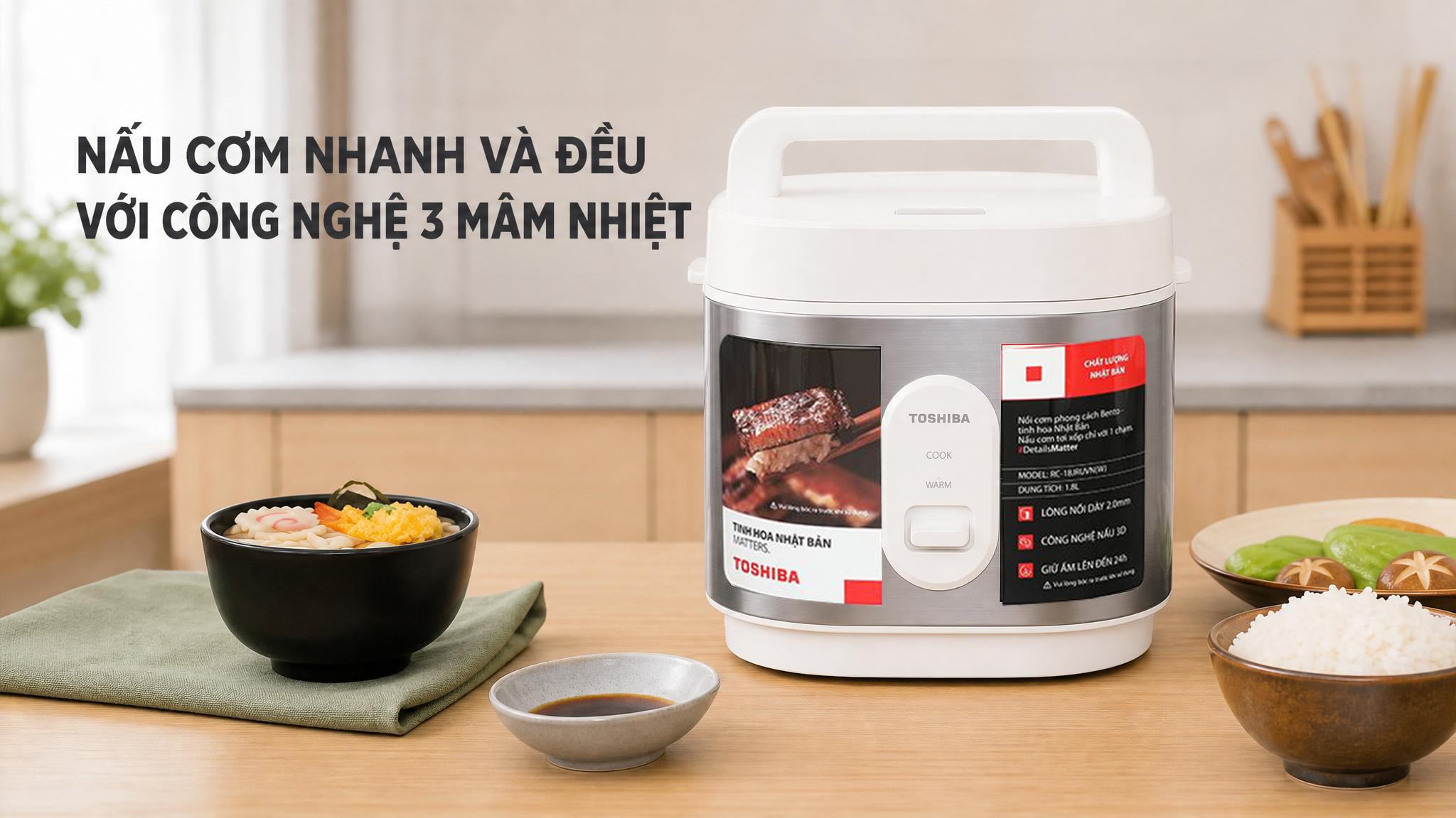 Nồi cơm nắp gài Toshiba 1.8 lít RC-18JRUVN(W) Màu Trắng