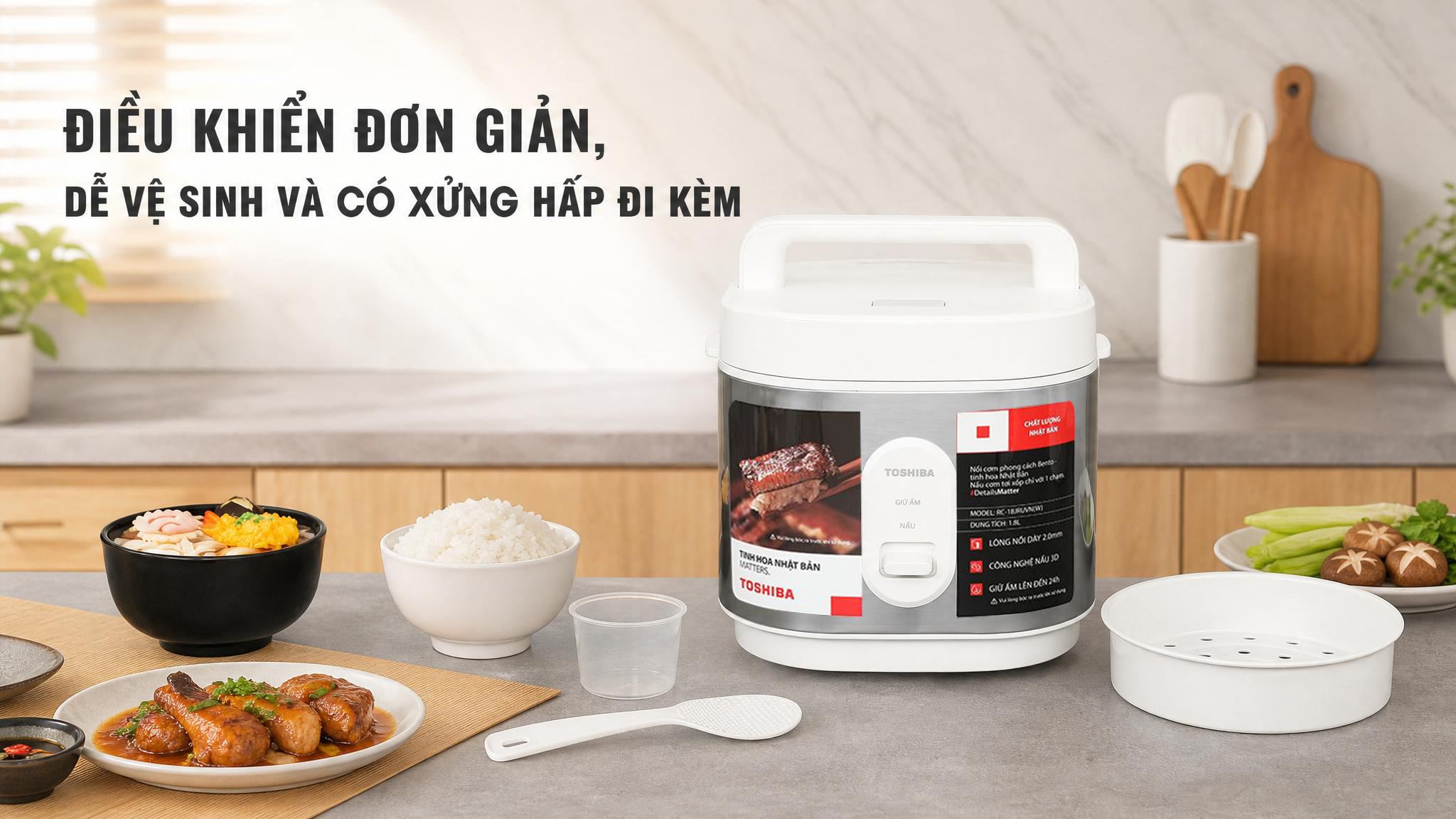 Nồi cơm nắp gài Toshiba 1.8 lít RC-18JRUVN(W) Màu Trắng