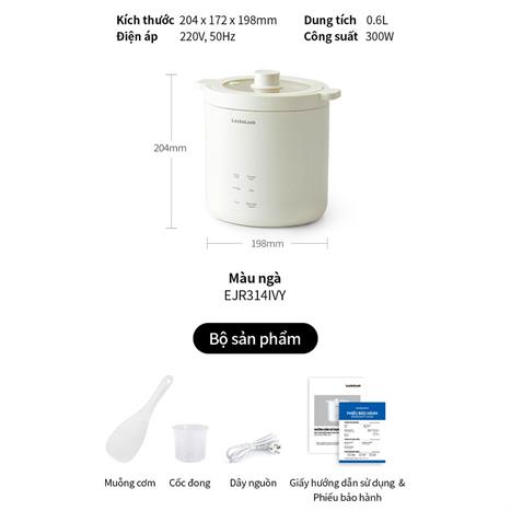 Nồi cơm điện tử mini Lock&Lock 0.6 lít EJR314IVY Màu Trắng Ghi
