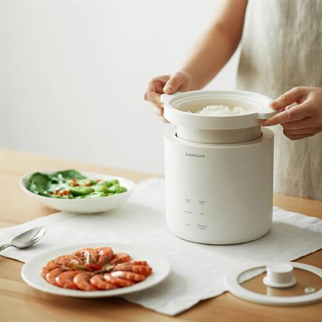 Nồi cơm điện tử mini Lock&Lock 0.6 lít EJR314IVY Màu Trắng Ghi