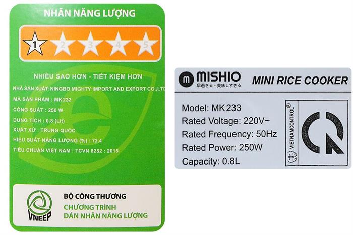 Nồi cơm nắp gài Mishio 0.8 lít MK-233 - Kem Màu Kem