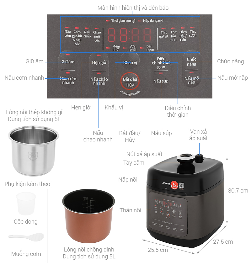 Nồi cơm điện tử áp suất Joyoung 1.8 lít JHPC-5100