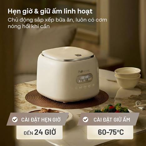 Nồi cơm điện tử FUJIHOME 1 lít RC10ALS Màu Trắng - Hồng