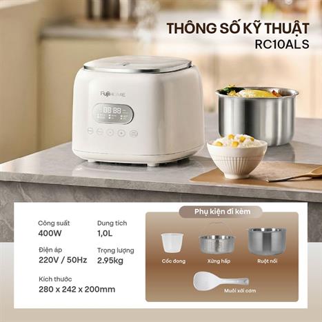 Nồi cơm điện tử FUJIHOME 1 lít RC10ALS Màu Trắng - Hồng