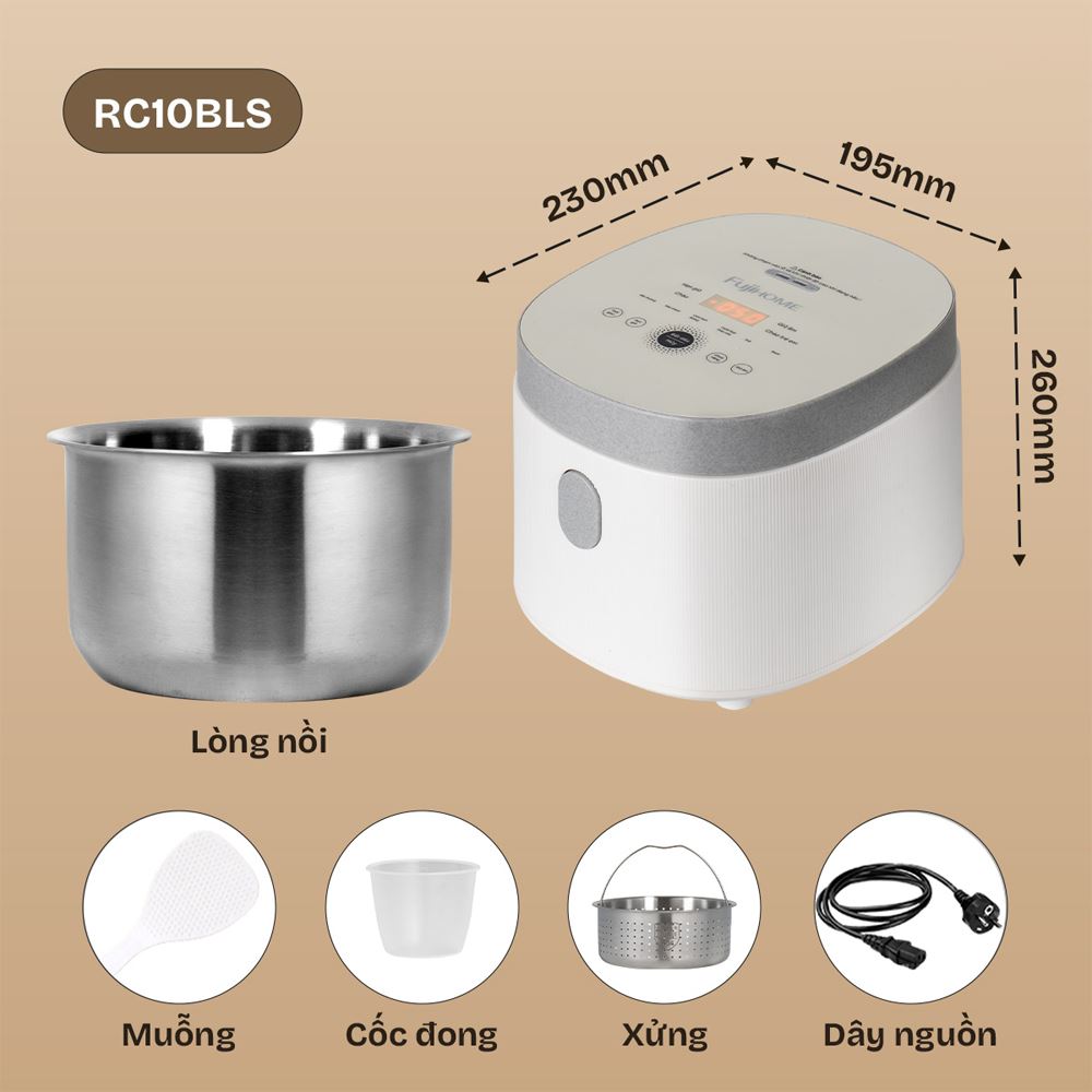 Nồi cơm điện tử FUJIHOME 1 lít RC10BLS Màu Trắng - Hồng