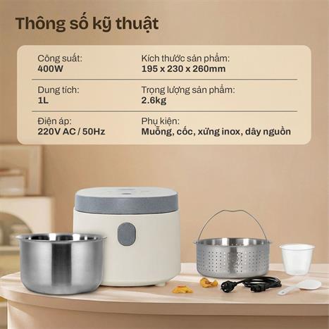 Nồi cơm điện tử FUJIHOME 1 lít RC10BLS Màu Trắng - Hồng