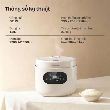 Nồi cơm điện tử FUJIHOME 1.2 lít RC12LS Màu Xám