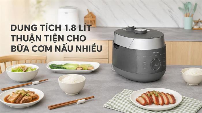 Nồi cơm áp suất cao tần Cuckoo 1.8 lít CRP-LHBR1000F Màu Đen - Xám