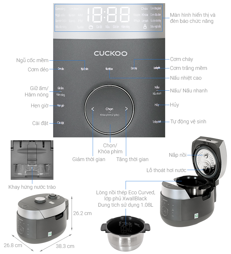 Nồi cơm áp suất cao tần 1.08 lít Cuckoo CRP-LHBR0600F