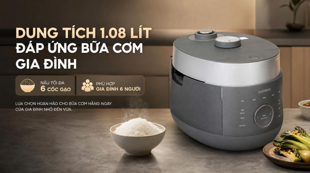 Nồi cơm áp suất cao tần Cuckoo 1.08 lít CRP-LHBR0600F Màu Xám