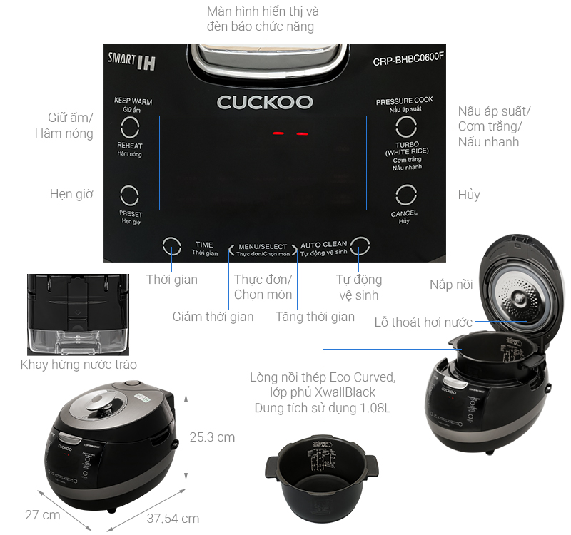 Nồi cơm áp suất cao tần Cuckoo 1.08 lít CRP-BHBC0600F
