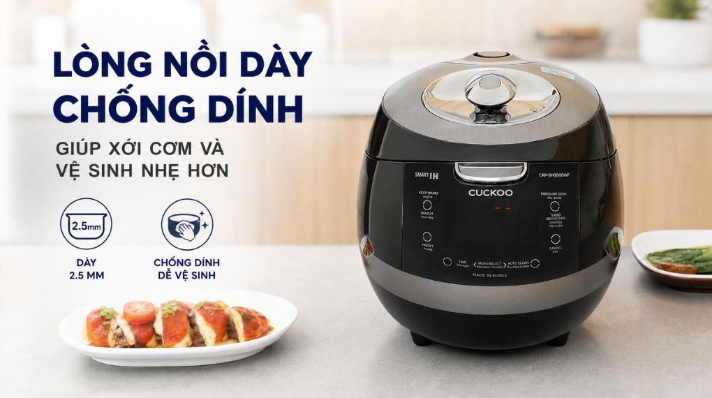 Nồi cơm áp suất cao tần Cuckoo 1.08 lít CRP-BHBC0600F Màu Đen - Xám