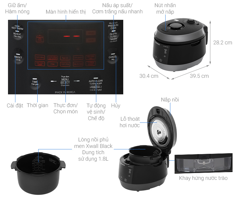 Nồi cơm điện tử áp suất Cuckoo 1.8 lít CRP-QSBC1000F