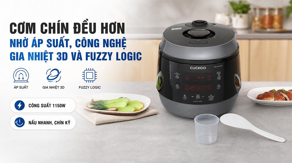 Nồi cơm điện tử áp suất Cuckoo 1.8 lít CRP-QSBC1000F Màu Đen - Xám