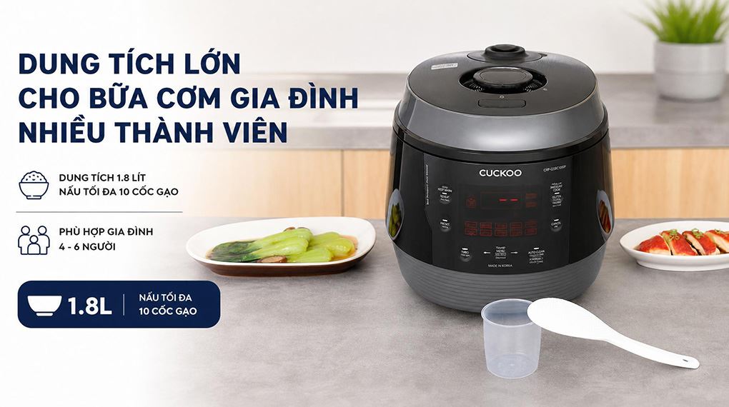 Nồi cơm điện tử áp suất Cuckoo 1.8 lít CRP-QSBC1000F Màu Đen - Xám