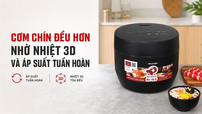 Nồi cơm điện tử áp suất Sharp 1.8 lít KS-TW181V-B Màu Đen