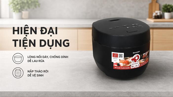 Nồi cơm điện tử áp suất Sharp 1.8 lít KS-TW181V-B Màu Đen