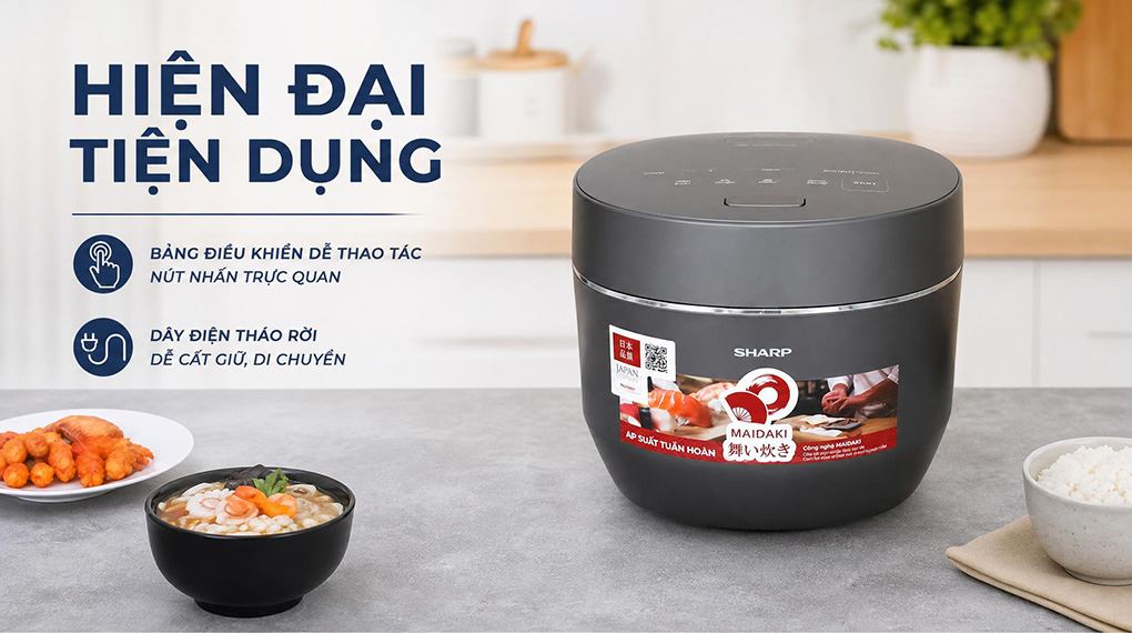 Nồi cơm áp suất cao tần Sharp 1.8 lít KS-XW181V-S Màu Xám