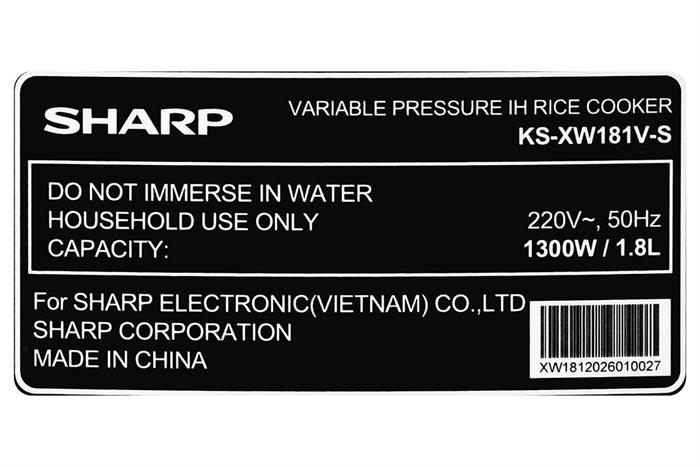 Nồi cơm áp suất cao tần Sharp 1.8 lít KS-XW181V-S Màu Xám