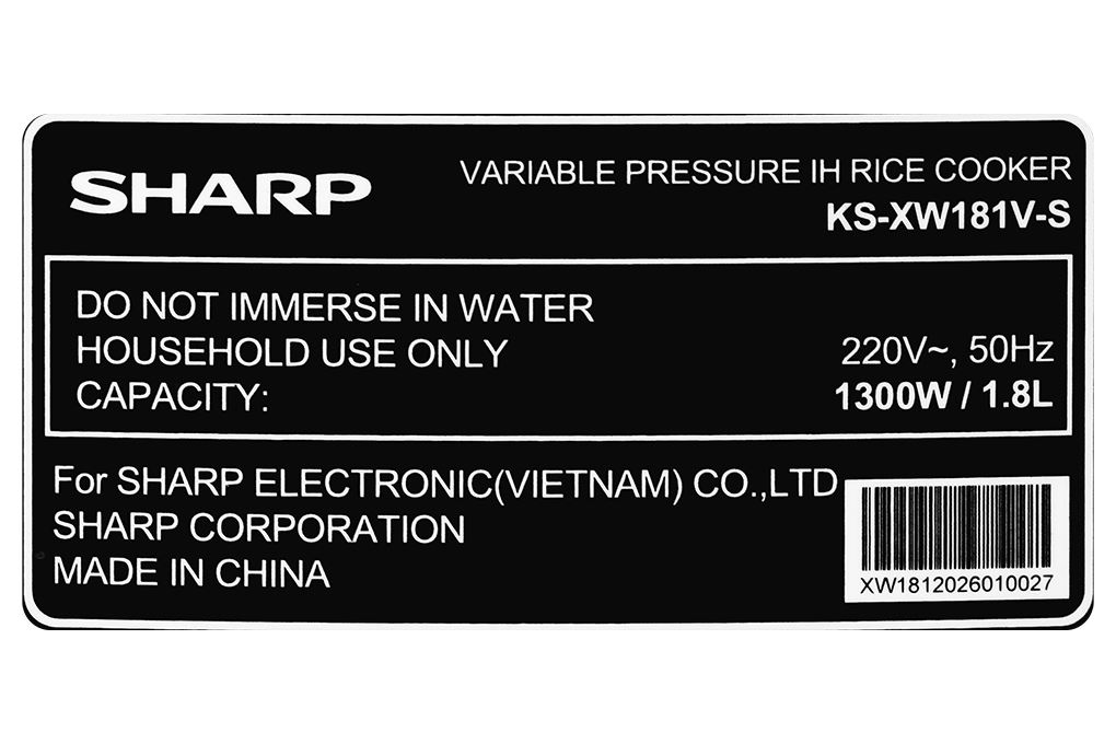 Nồi cơm áp suất cao tần Sharp 1.8 lít KS-XW181V-S Màu Xám