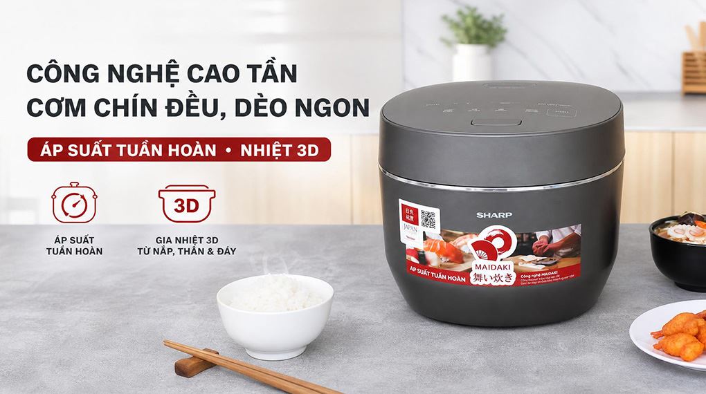 Nồi cơm áp suất cao tần Sharp 1.8 lít KS-XW181V-S Màu Xám