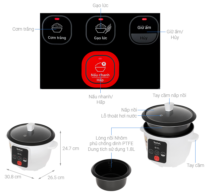Nồi cơm nắp rời Tefal 1.8 lít RK1071Y0