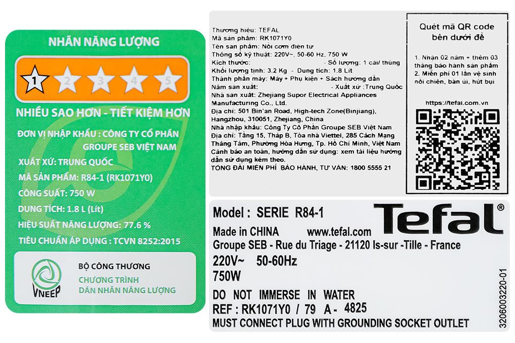 Nồi cơm nắp rời Tefal 1.8 lít RK1071Y0 Màu Trắng