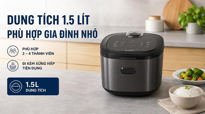 Nồi cơm cao tần Philips 1.5 lít HD5210/82 Màu Đen