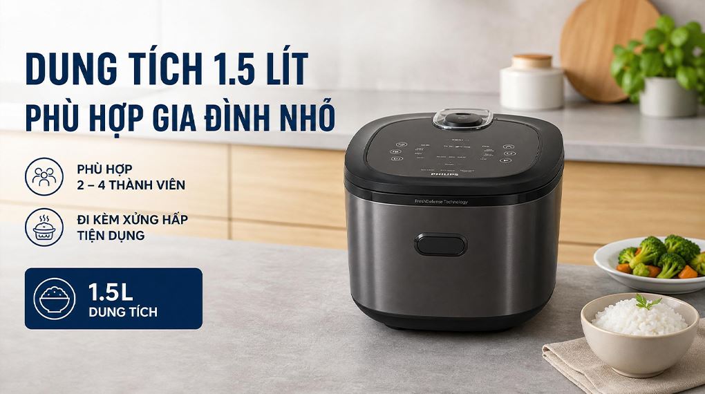 Nồi cơm cao tần Philips 1.5 lít HD5210/82 Màu Đen