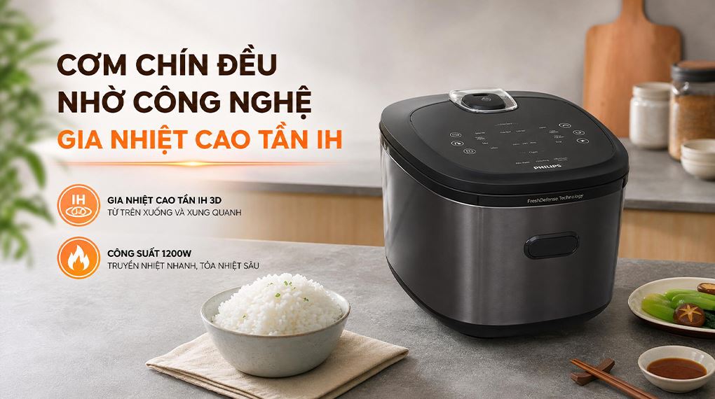 Nồi cơm cao tần Philips 1.5 lít HD5210/82 Màu Đen