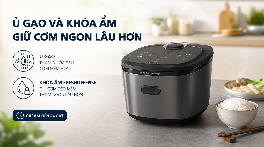 Nồi cơm cao tần Philips 1.5 lít HD5210/82 Màu Đen