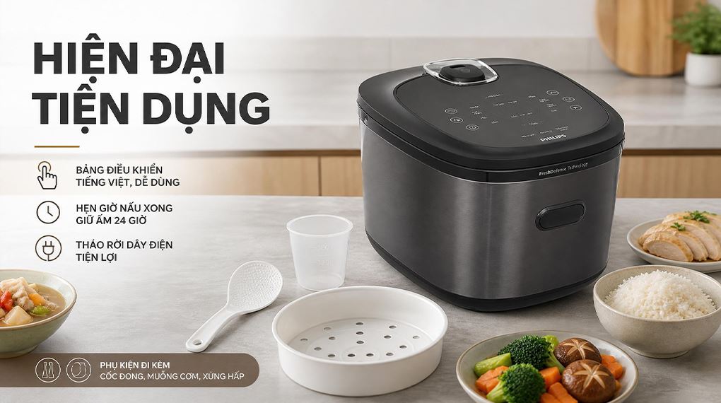Nồi cơm cao tần Philips 1.5 lít HD5210/82 Màu Đen