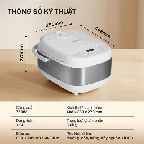 Nồi cơm điện tử FUJIHOME 1.5 lít RC15W Màu Trắng