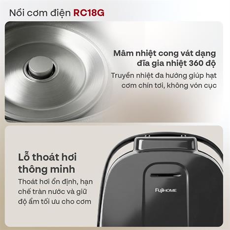 Nồi cơm điện tử FUJIHOME 1.8 lít RC18G Màu Xám