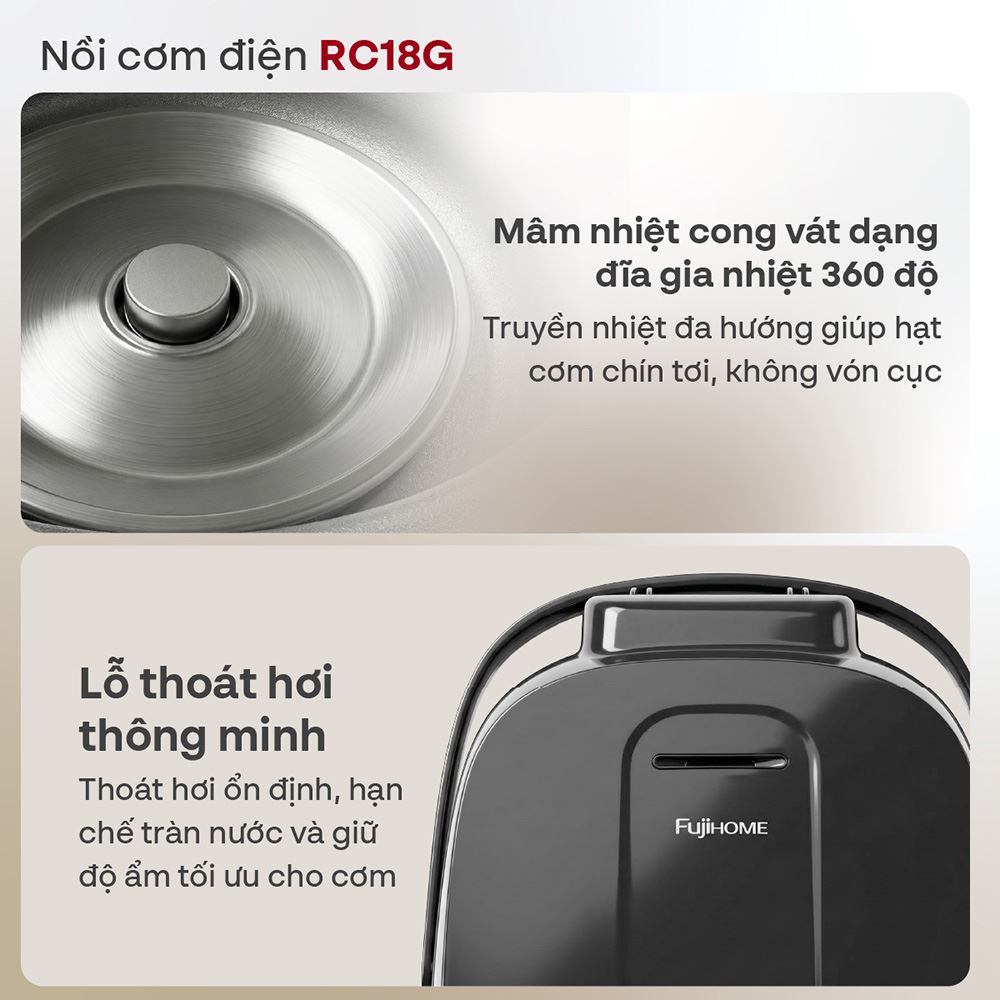 Nồi cơm điện tử FUJIHOME 1.8 lít RC18G Màu Xám