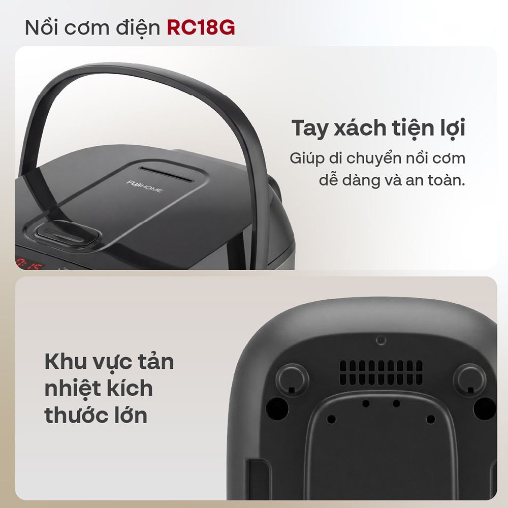 Nồi cơm điện tử FUJIHOME 1.8 lít RC18G Màu Xám