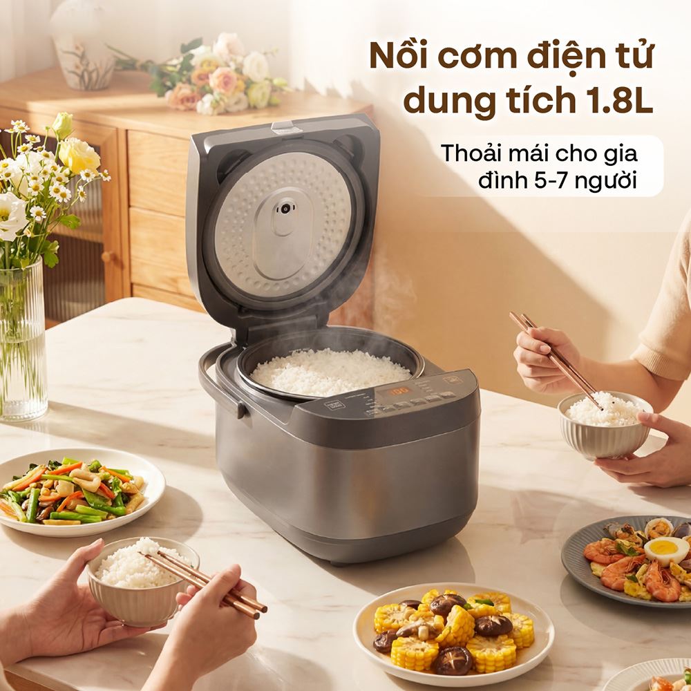 Nồi cơm điện tử FUJIHOME 1.8 lít RC18G Màu Xám