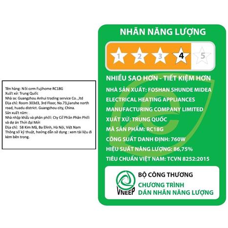 Nồi cơm điện tử FUJIHOME 1.8 lít RC18G Màu Xám