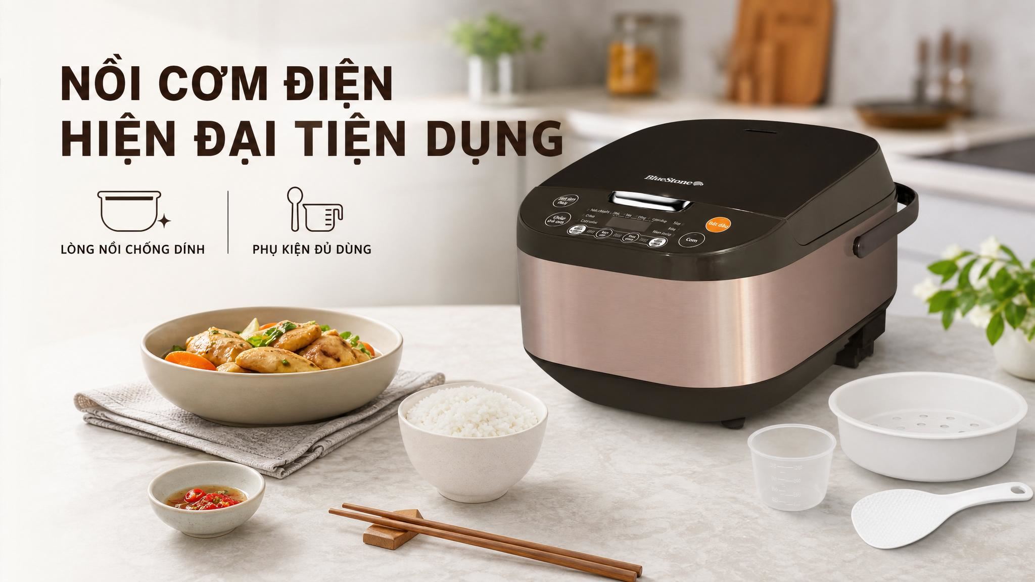 Nồi cơm điện tử BlueStone 1.5 lít RCB-5935 Màu Trắng