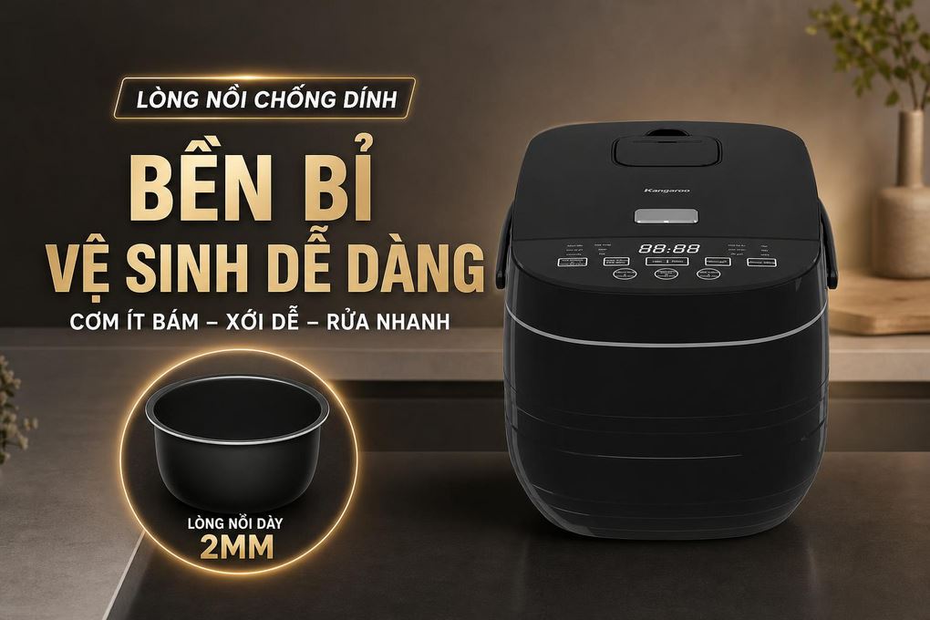 Nồi cơm cao tần Kangaroo 1.8 lít KGR18IH3 Màu Đen