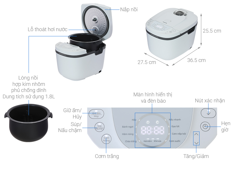 Nồi cơm điện tử Philips 1.8 lít HD4719/32